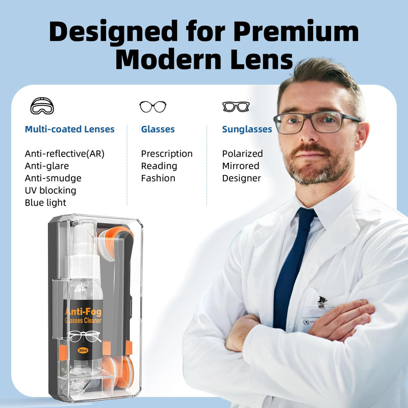 [Australia] - Ordilend Glasses Cleaner Eyeglass Cleaning Kit with 24H Anti Fog Spray for Glasses and Microfiber Cloth, Portable Eyeglass Cleaner Tool Lens Cleaning kit for Camera Lenses Light Black 