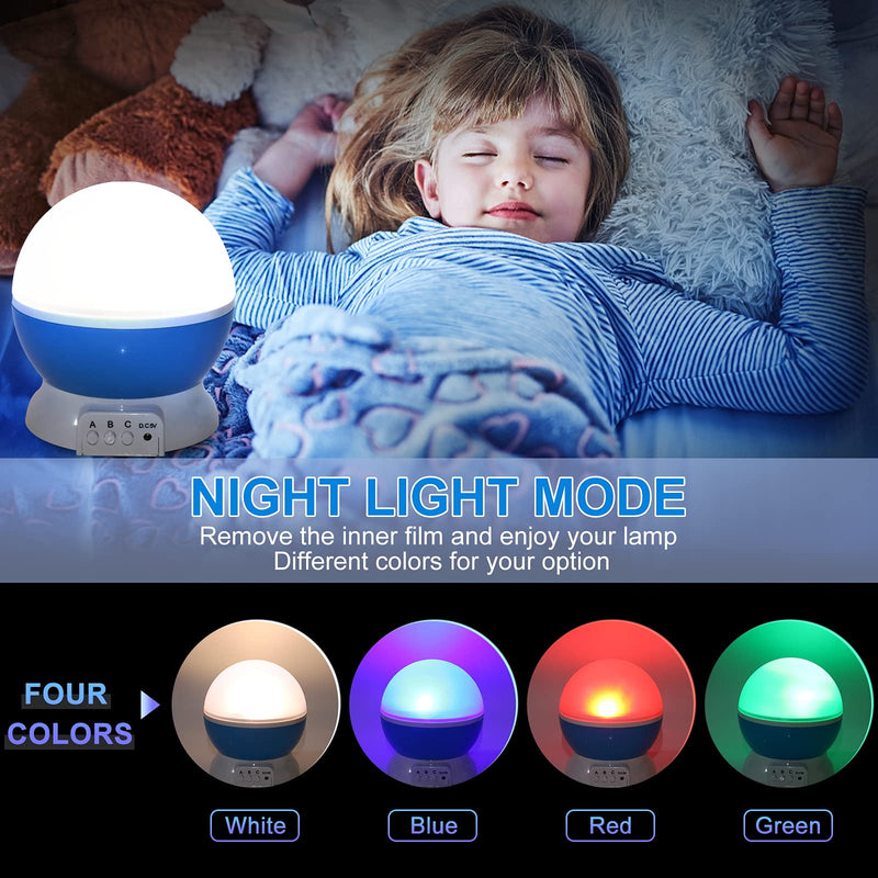 [Australia] - Night Light for Kids, Kids Night Light, Star Night Light, Moon and Star Projector 360 Degree Rotation - 4 LED Bulbs 9 Light Color Changing with USB Cable, Unique Gift for Men Women Children Blue 