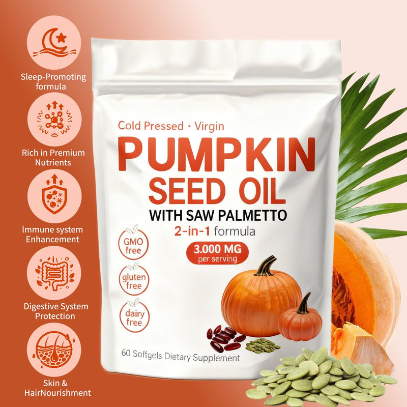 Pumpkin Seed Oil Softgels - Pumpkin Seed Oil Capsules | Portable | Cold Pressed | Gluten Free | Non-GMO - 60 pc / 1 Mini Bag