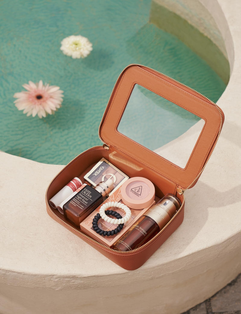 Clear Makeup Case Toiletry Bag Travel Medium Clear Cosmetic Bag with Zipper, Make Up Bag Organizer Traveling TSA Approved Transparent Bag Car for Essentials, Mini & Medium, Brown