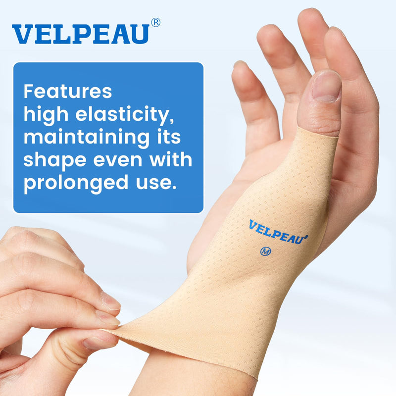 VELPEAU Thumb and Wrist Compression Sleeve for Tendonitis (Pack of 2), Seamless Technology, Gloves Wraps for Arthritis Pain Relief for Women & Men, Splint Liner, Fits Both Hands (Khaki, Long Version, M) Medium Long Version-Khaki