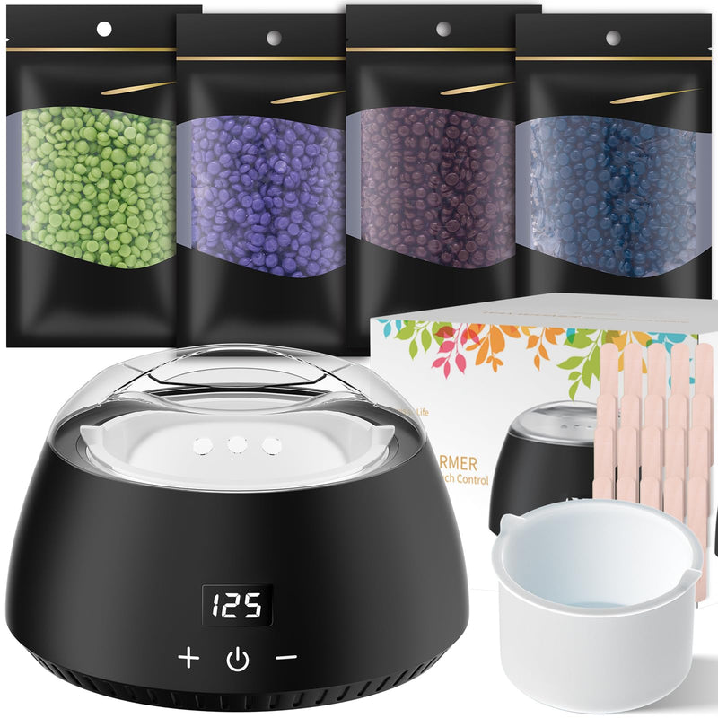 [Australia] - CITHOT Waxing Set LCD, Wax Hair Removal 4 Wax Beans 20 Wooden Spatulas, Wax Warmer Hair Removal at Home 1.25 kg (Pack of 1) Black 