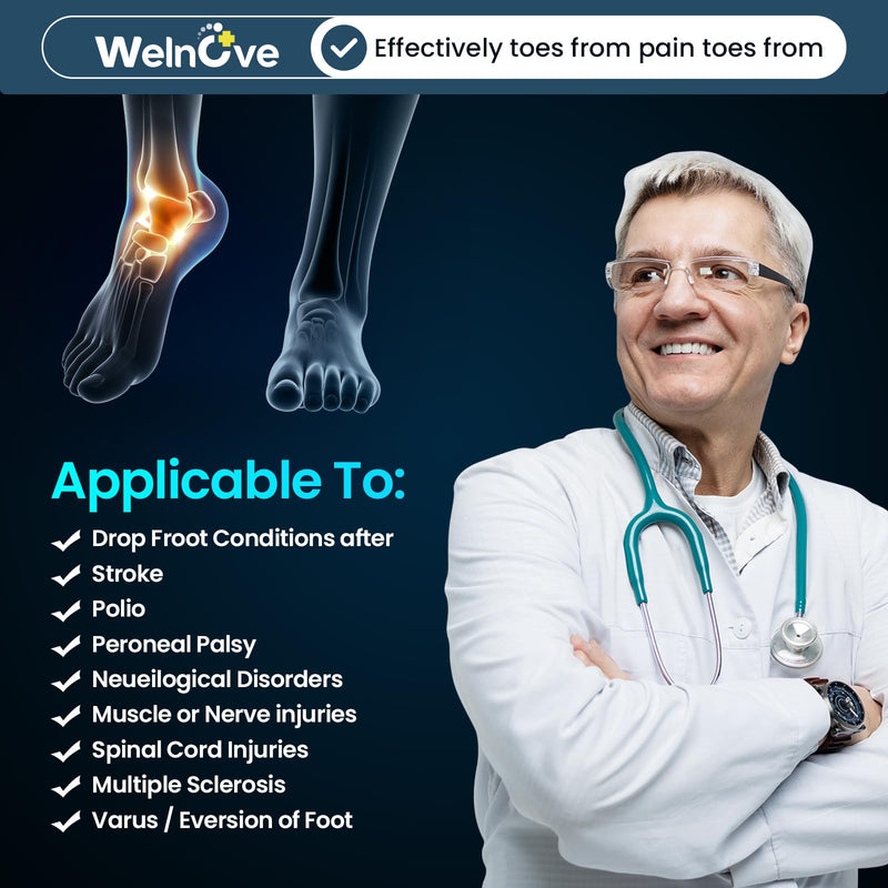Welnove Adjustable Drop Foot Brace for Everyday Support – Stabilizes Ankle and Arch, Aids Recovery and Comfort for Foot Drop, Plantar Fasciitis, and Nerve Injuries（Include Left and Right）