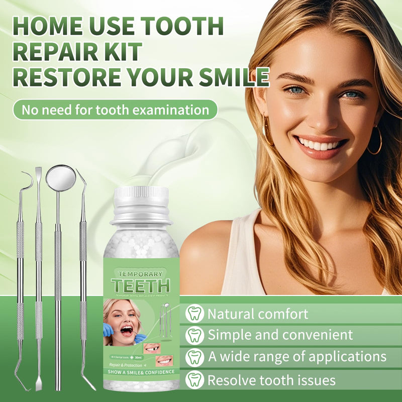 Tooth Repair Kit, Moldable Tooth Filling Repair Kit, Fake Teeth DIY at Home, Fixing Missing & Broken Tooth Replacements, with 4 Dental Tools-C01