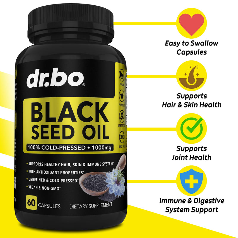 [Australia] - Black Seed Oil Capsules Vegan - Pure Cold Pressed Black Seed Oil Nigella Sativa for Skin & Hair Health, 500mg Each, 1000mg Per 2 Capsule Serving Black Cumin Seed Oil Capsules Halal - 60 Softgels Pills 