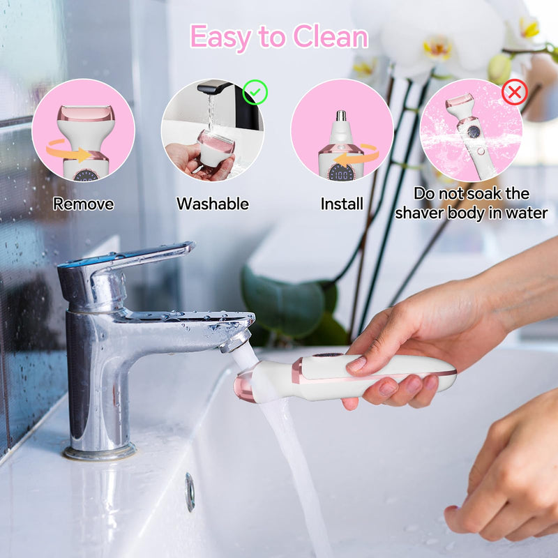 [Australia] - Electric Razor for Women, 4-in-1 Bikini Trimmer & Body Shaver for Face, Legs, Underarms, Pubic Hair, Rechargeable Wet/Dry Painless Hair Removal with LED Light & Travel Lock 