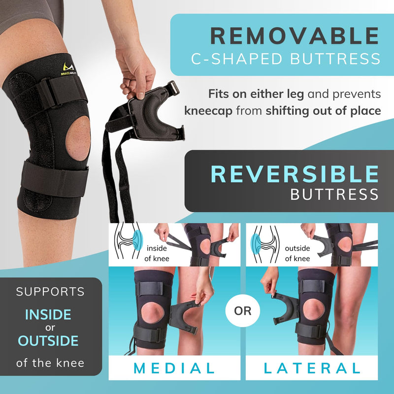 BraceAbility J Patella Knee Brace - Lateral Patellar Stabilizer with Medial and J-Lat Support Straps for Dislocation, Subluxation, Patellofemoral Pain, Left or Right Kneecap Tracking (Medium) Medium