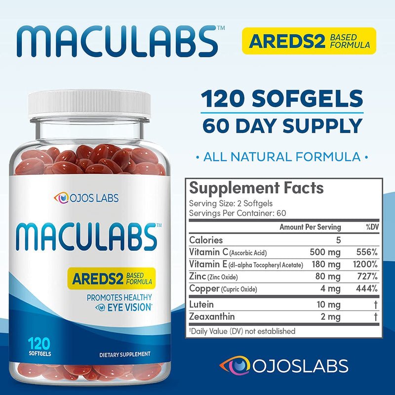 Eye Vitamins - AREDS 2 Based Formula - Eye Vitamin with Lutein & Zeaxanthin for Macular Health - Vision Supplements for Adults - 120 Softgels Support & Care for Eyes - Made in USA