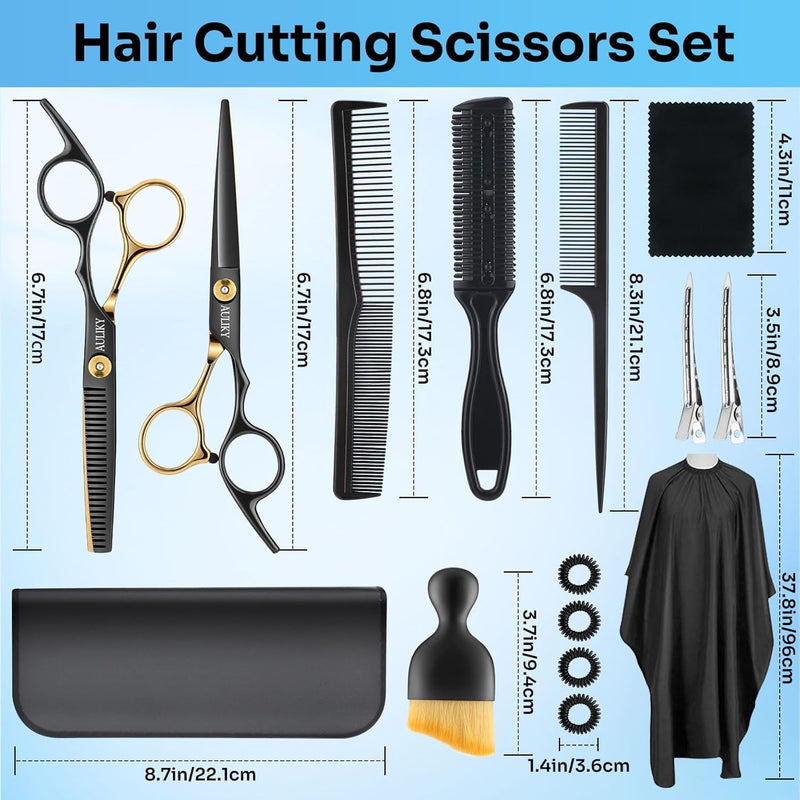 [Australia] - Hair scissors set, 15 pieces hairdressing scissors set, professional 6.7 inch hair cutting scissors, high quality 440C stainless steel hair cutting set for women, men, children, family hairdressing salon 