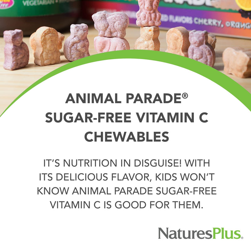 [Australia] - Natures Plus Animal Parade Sugar-Free Children's Vitamin C, Natural Orange Juice Flavor - 90 Chewable Animal Shaped Tablets - Immune Support - Gluten Free - 45 Servings 1 