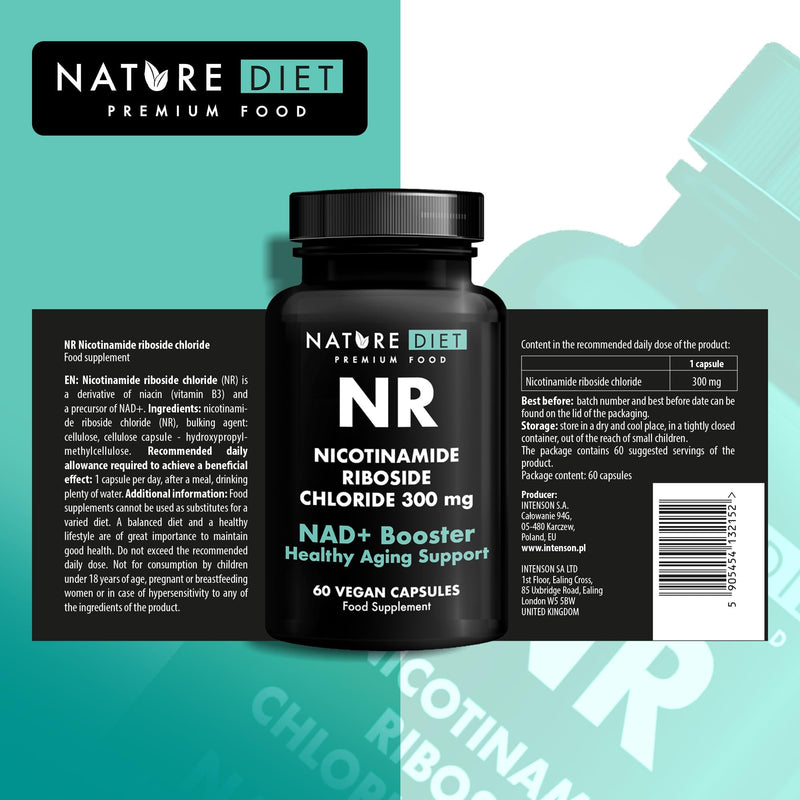 NAD+ Booster - NR - 300mg Nicotinamide Riboside - 60 Vegan Capsules - Supports Healthy Aging - by Nature Diet