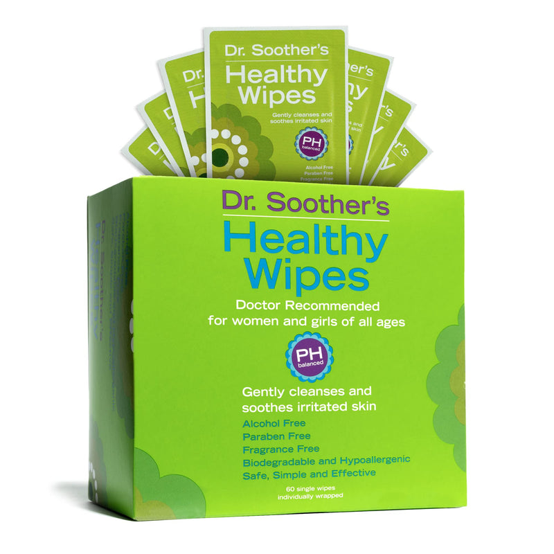 [Australia] - Dr. Soother's Healthy Wipes - PH Balanced Feminine Hygiene Wipes - Unscented - Hypoallergenic - Alcohol & Fragrance Free - 60 Individually Wrapped Cleansing Wipes For Women & Girls Fragrance-Free 1 Count (Pack of 60) 