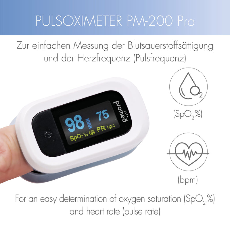 [Australia] - Promed pulse oximeter PM-200 Pro, simple measurement of heart rate and oxygen saturation in the blood, finger pulse oximeter with OLED display and automatic switch-off 