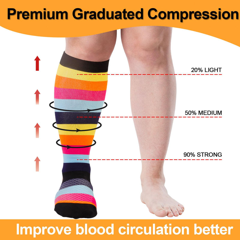 [Australia] - 4 Pairs Plus Size Compression Socks for Women & Men, Extra Wide Calf 20-30 mmhg Knee High Compression Stockings for Circulation Swelling Support A2 Assort 4 Pairs 2X-Large 