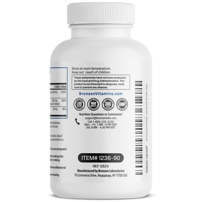 Bronson Calcium 1200 mg Sustained Release + Vitamin D3 1000 IU, 90 Tablets | Magnesium 80 mg, Bone Health Support, Steady Calcium Release, Non-GMO, Gluten-Free & Soy-Free 90 Count (Pack of 1)