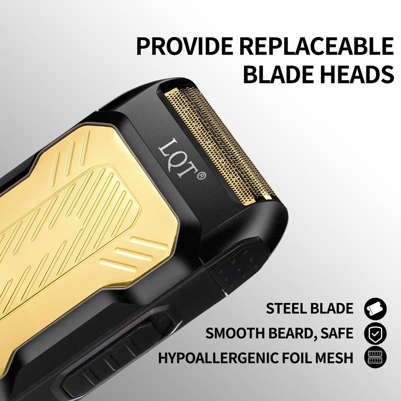 [Australia] - LQTⓇ Mini Foil Shaver, Portable Cordless Electric Shaver for Men, Equipped with a Set of Replacement Heads, USB-C Charging Cable, and Cleaning Brush, Suitable for Travel and Home use. (Golden) Golden 