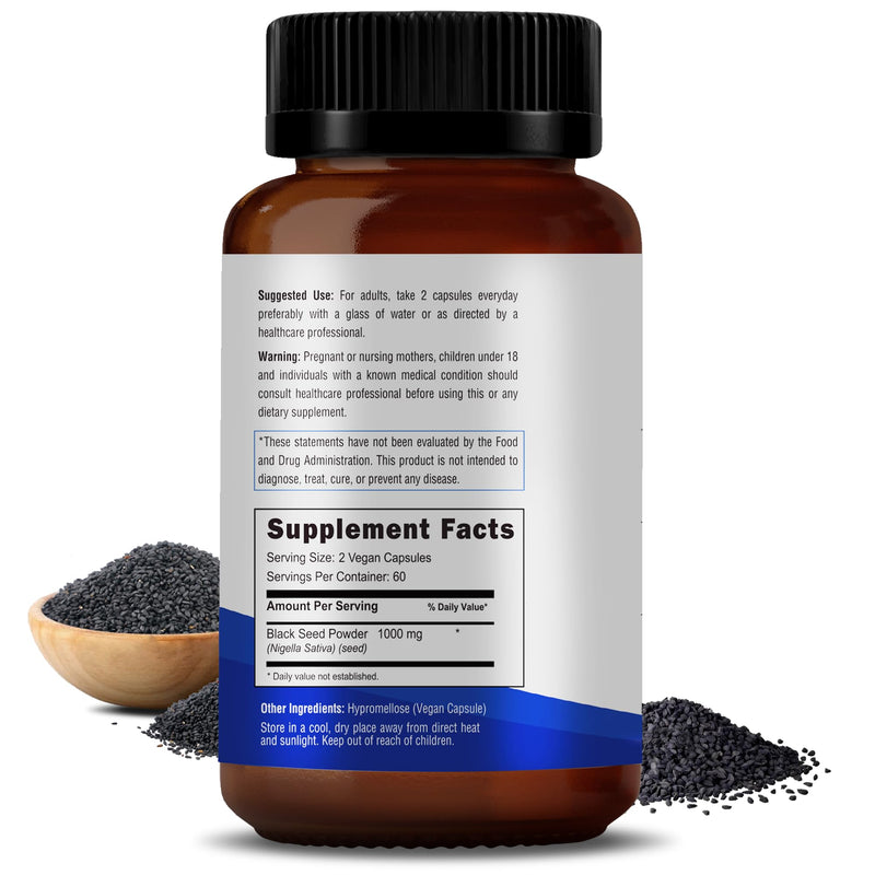 [Australia] - Nutrition, Black Seed Extract, 120 Vegan Capsules, Nigella Sativa, Black Cumin Seed Powder, 500 mg Each Capsule, Supports Immune System, Joints, Hair Growth & Skin, Halal, Vegan 