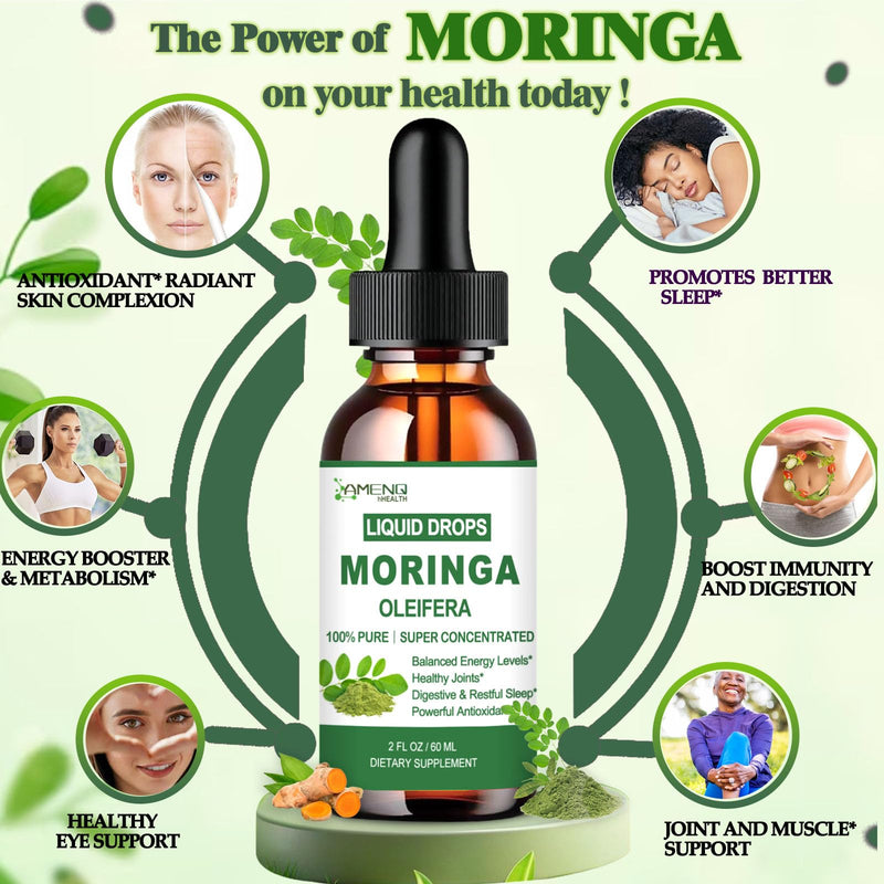 Moringa Supplement Liquid Drops for Women Men, Capsule & Powder Alternative | 1000mg Moringa + 500mg Turmeric 95% Curcuminoids w. Black Pepper for Energy, Immune, Skin, Joint & Gut Support, Vegan Non-GMO Lemon 2 Fl Oz (Pack of 1)
