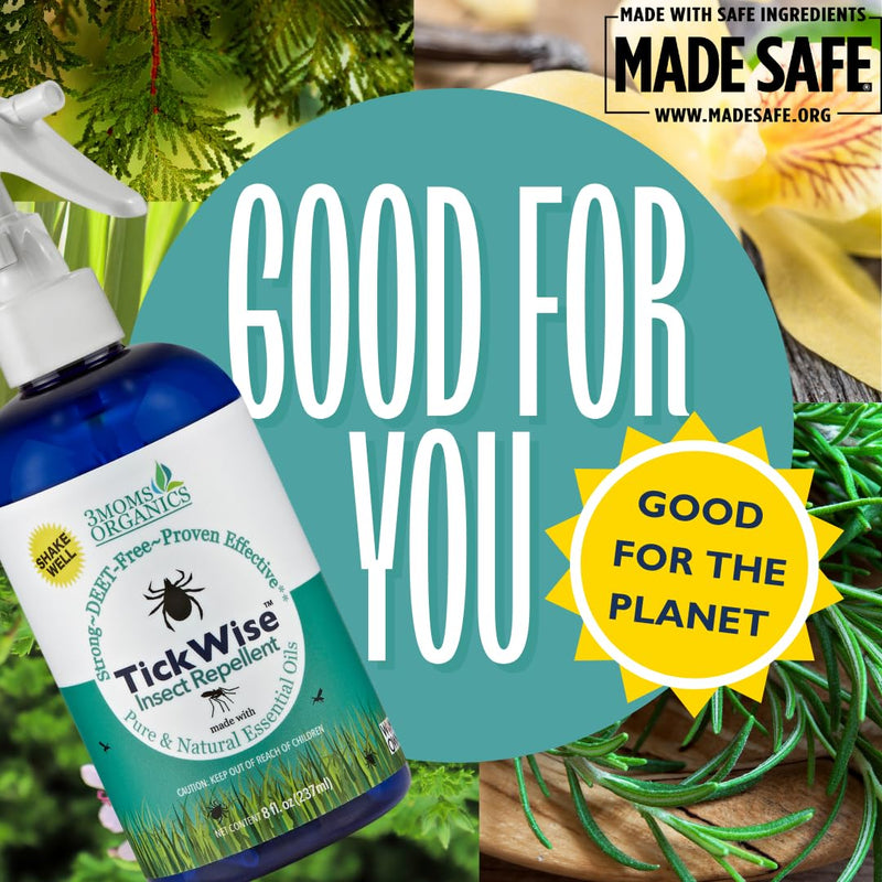 [Australia] - 3 Moms Organics TickWise 8oz, Made with All Natural Essential Oils, DEET-Free, Tick and Insect Repellent, Plant Based Essential Oils, All Natural Ingredients Great for Adults, Kids, Dogs & Horses 8 Fl Oz (Pack of 1) 