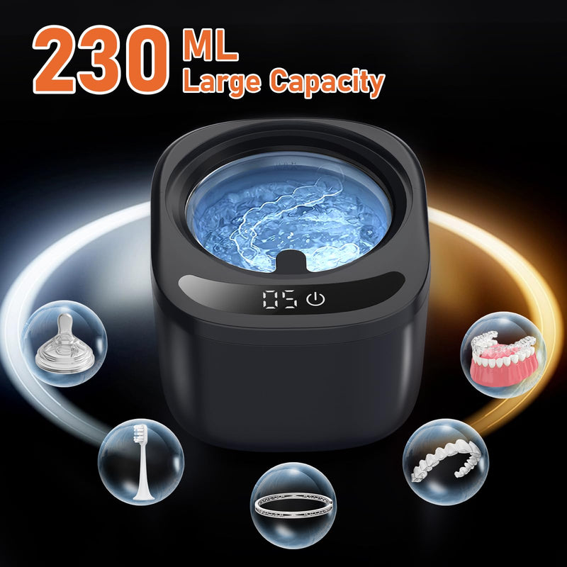 [Australia] - Ultrasonic Retainer Cleaner Machine, Dental Cleaning Pod, 45kHz Retainer Cleaning with 230ML Capacity for Dentures, Aligner, Mouth Guards, Braces, Jewelry, Nightguard & All Dental Appliances 