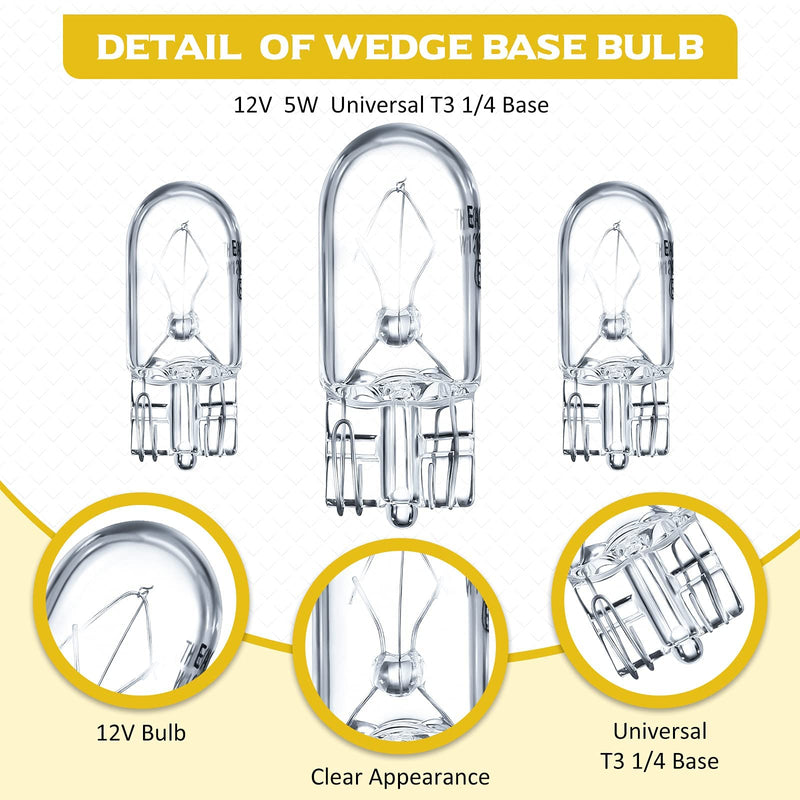 Honoson 1/4 Wedge Base 12V 5W Bulb Clear Krypton Light Bulb for Landscape, RV and Cabinet Lighting (20 Pieces) 20