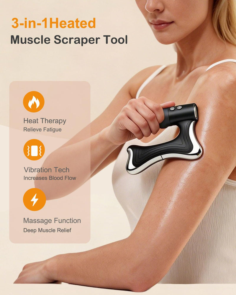 Heated Muscle Scraper Tool , 3 in 1 Electric Fascia Knife Massager Heating and Vibration, Full Body Contouring Device, Body Gua Sha Massage Tool, Fascia Massage Tools for Deep Tissue (Matte Black) Matte Black