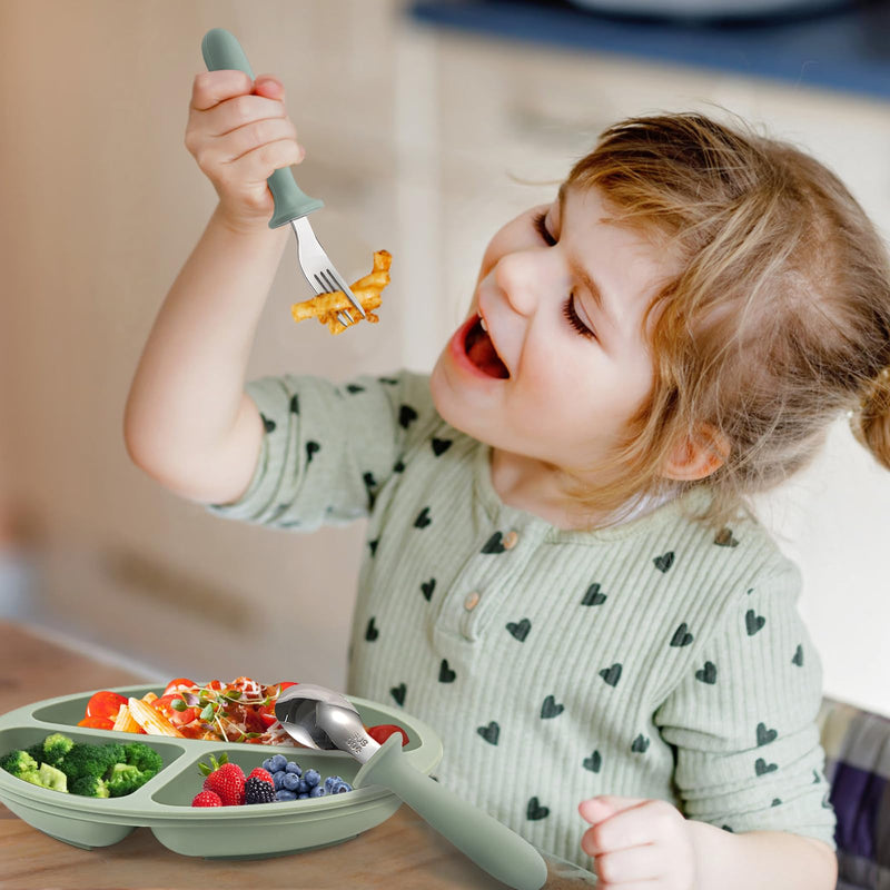 [Australia] - Toddler Utensils, 6 Pack kids Silverware Set with Silicone Handle, 18/8 Stainless Steel Children Safe Forks and Spoons, Dishwasher Safe 