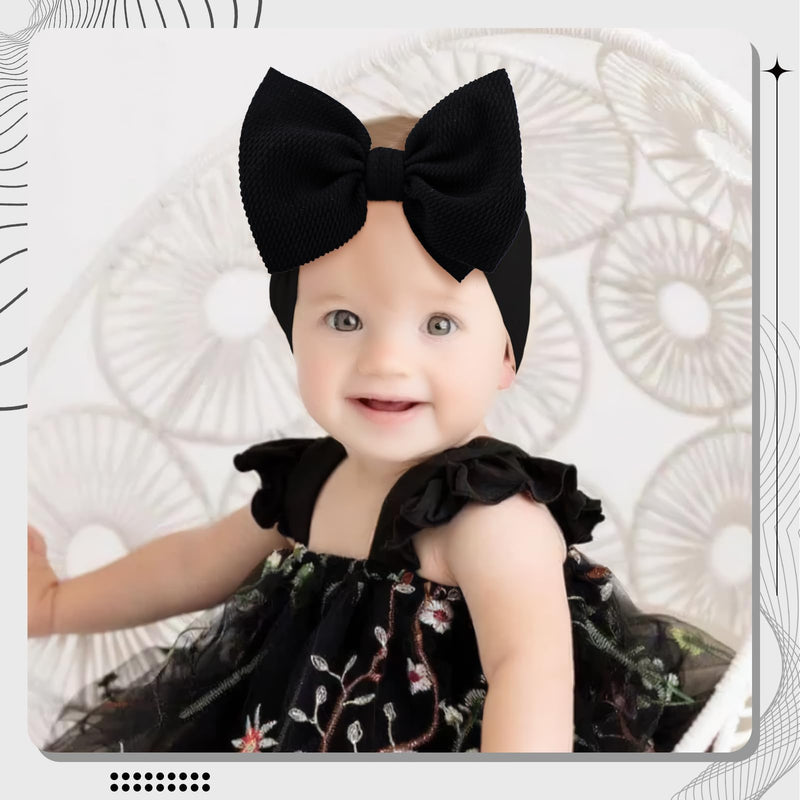 YanJie Baby Girl Headbands Newborn Black Bow Baby Girl Bows White Baby Headbands Nylon Infant Toddler Hair Bow Baby 0-6 Months Hair Accessories 0-6'' black white