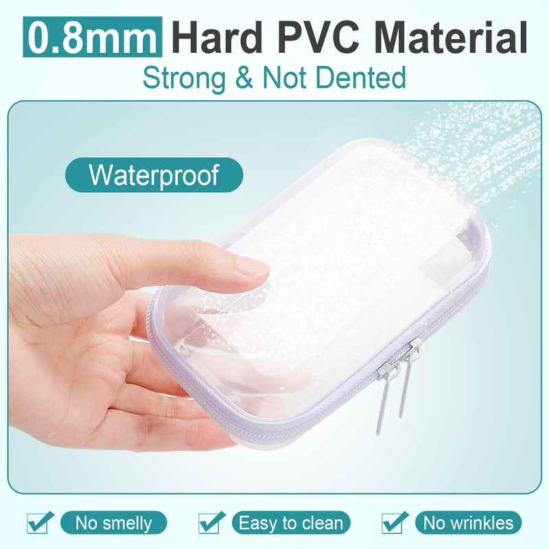 Sanwuta 10 Pcs Clear Hard Zipper Case with Labels,Xs,Clear | Hard Shell Plastic Pouches for Cosmetics Office Travel, Portable Organizer Bins for Makeup Pencils Toys Toiletry Puzzle Item Xs