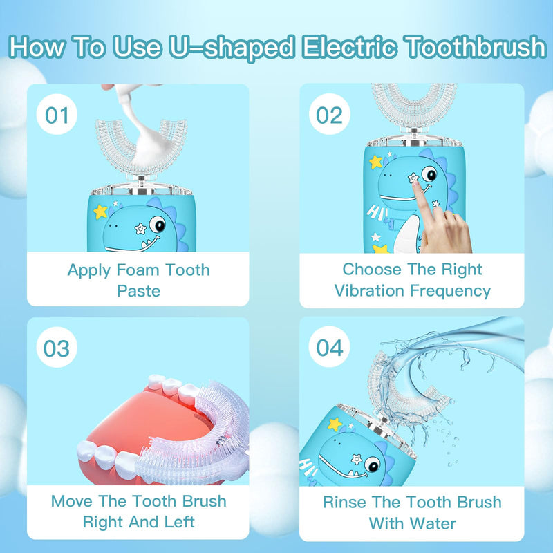[Australia] - Kids U Shaped Electric Toothbrush, Toddler Toothbrush with 2 U-Shaped Brush Heads 2 Soft Replacements with Toothpaste Automatic Toothbrush Rechargeable,6 Cleaning Modes - Age2-7 Pink A3 Age 2-7 Pink 