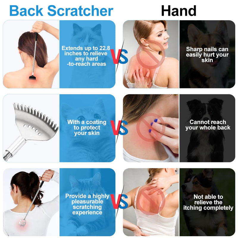 [Australia] - 4Pcs Different Back Scratcher Extendable Back Massager Tool with Rubber Handles, Metal Portable Telescoping Back Scratcher, Stocking Stuffers for Men Women Kids Adults (Black) 