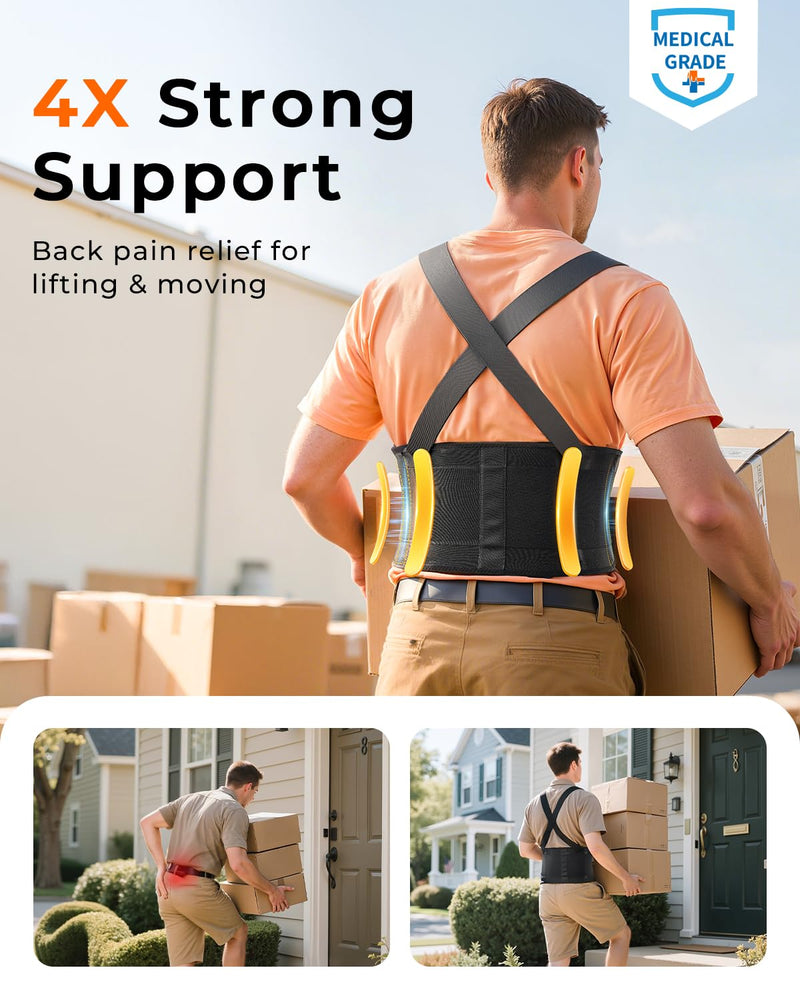 [Australia] - Medical-Grade Work Back Brace with Adjustable Shoulder Straps [Stronger Support & Breathable Mesh] Lower Back Support Belt for Men Women - Pain Relief for Lifting, Warehouse, Construction & Moving Black Large 