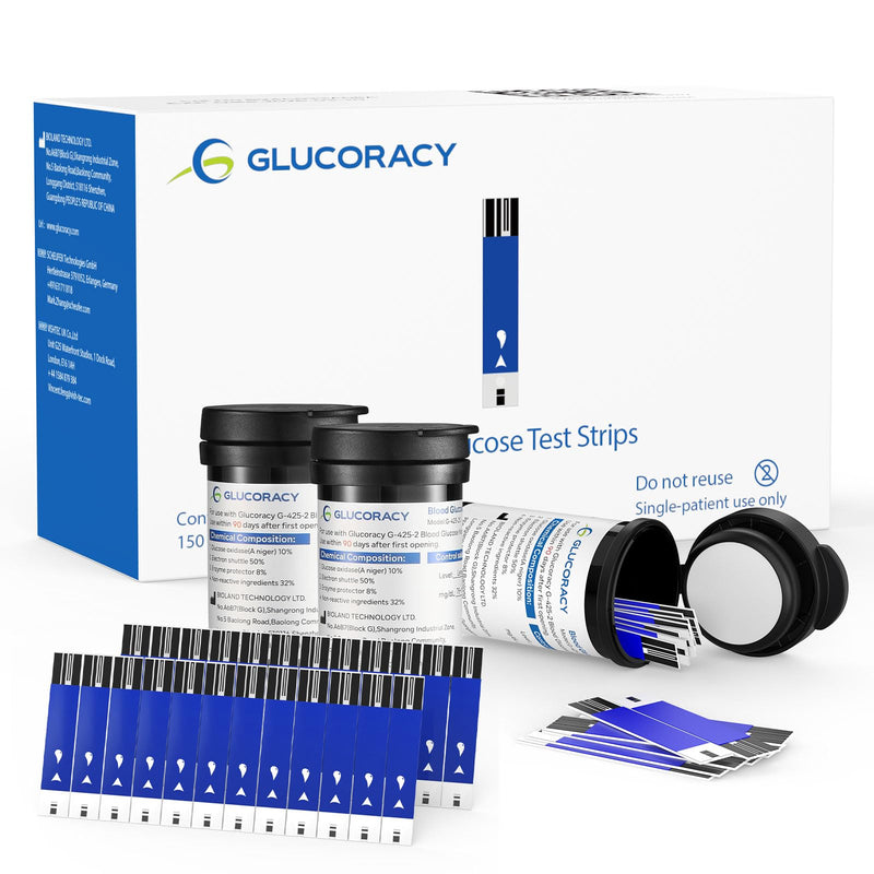 Glucoracy Blood Glucose Test Strip Kit with 150 Blood Sugar Test Strips G-425-2 / G-425, Diabetic Home Testing Kit 150 Pieces