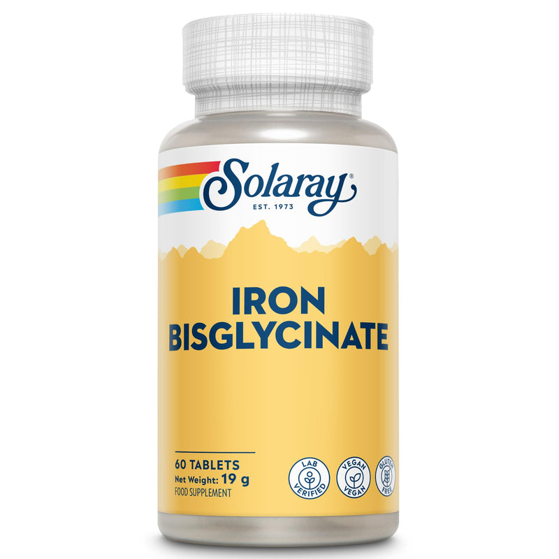 Solaray Gentle Iron Bisglycinate 25mg - 60 Vegan Tablets - High Strength Iron Supplement for Energy Support for Men & Women - with Added Alfaalfa Herb and Yellow Dock Root - Lab Verified