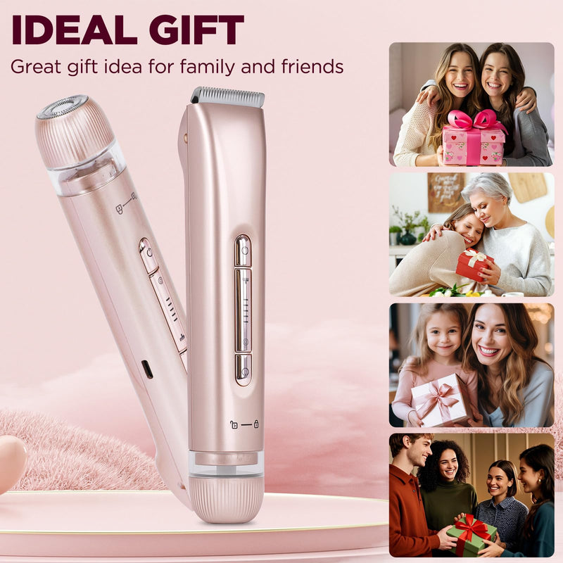 [Australia] - 2 in 1 Women Electric Shaver, Dual Head Bikini Trimmer for Women IPX7 Waterproof Wet & Dry Use Electric Razors with Dual Heads Rechargeable Lady Trimmer for Bikini Underarm Leg Arm Body Face 