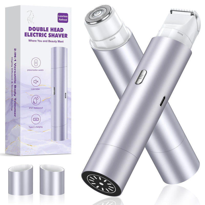Bikini Trimmer for Women, Dual Head Face Shaver Body Hair Trimmmer, IPX7 Waterproof Womens Electric Razor for Legs, Purple