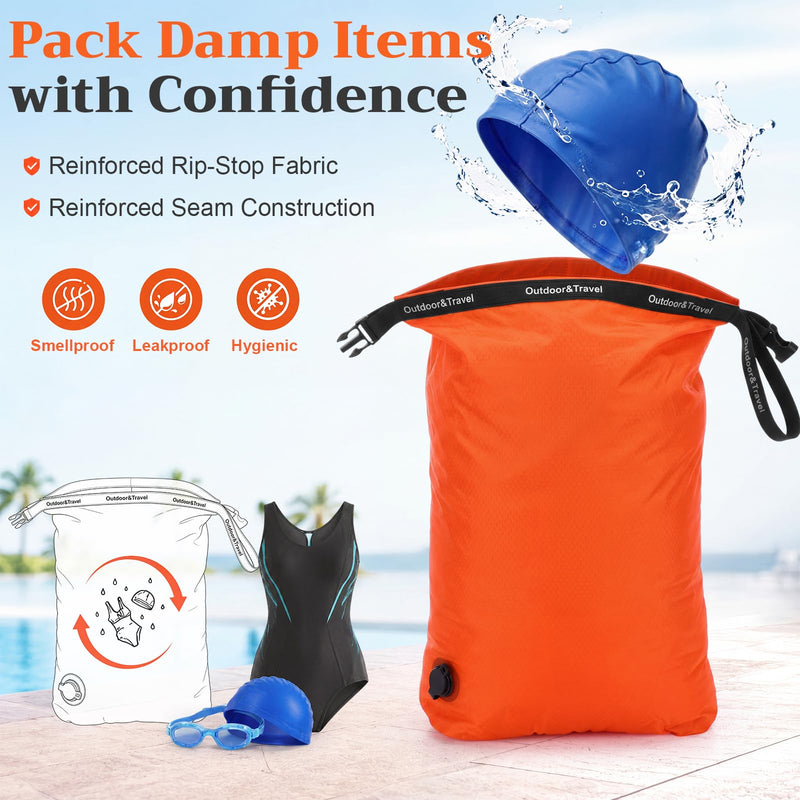 Hsei 2 Pcs Compression Travel Laundry Bag Pump-free Vacuum Compression Dirty Clothes Bag Waterproof Wet Dry Bags Reusable Space-saving Camp Clothes Storage Organizer for Camping Swimming Gym Dorm
