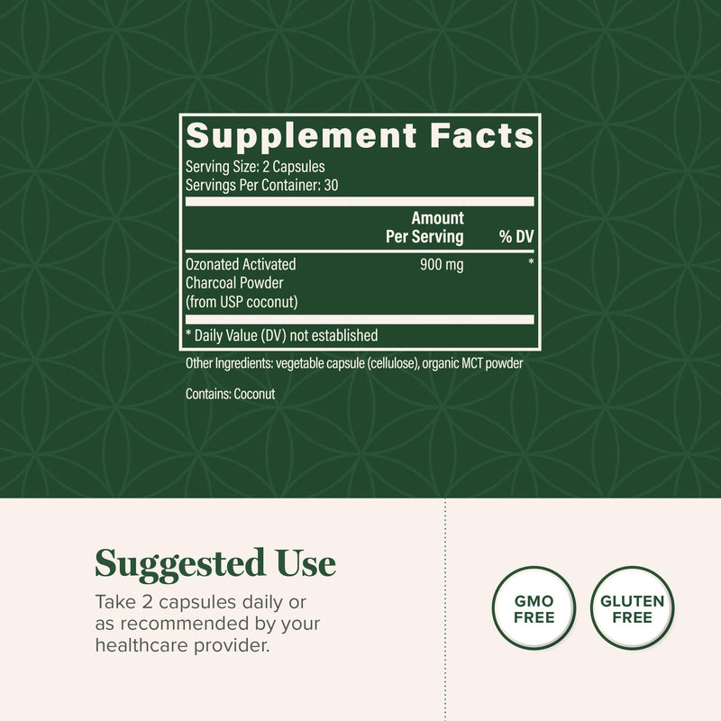 [Australia] - Global Healing Ozonated Activated Charcoal Powder - Advanced Digestive Detox That Adsorbs Internal Unwanted Compounds - Helps Relieve Occasional Gas Discomfort - 60 Activated Charcoal Pills 