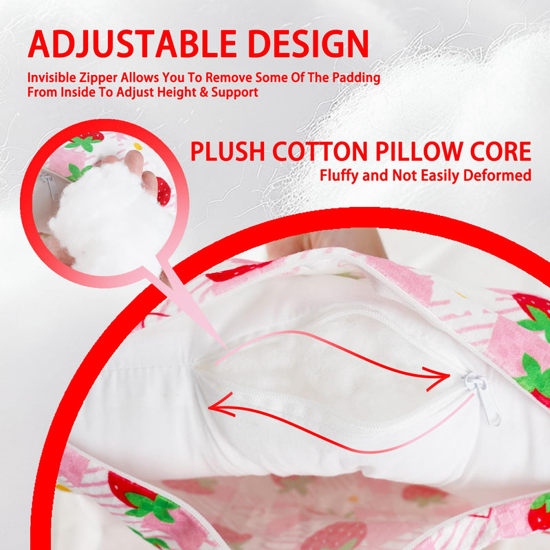 [Australia] - Ear Piercing Pillow for Side Sleepers – Pillow with Hole for Ear Pain Relief, Detachable/Cotton Curved Ear Pillow, for Ear Inflammation Pressure Sores - Strawberry 