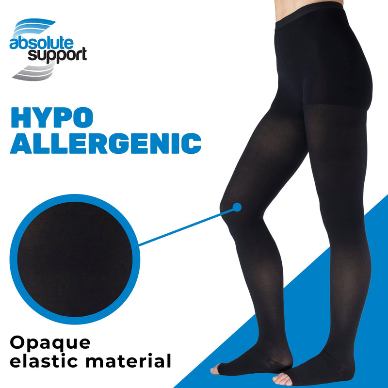 [Australia] - ABSOLUTE SUPPORT Compression Tights for Women 20-30mmHg with Open Toe - Opaque Graduated Support Pantyhose for Swelling, Edema, Varicose Veins Circulation during Pregnancy - Black, Large - A214BL3 