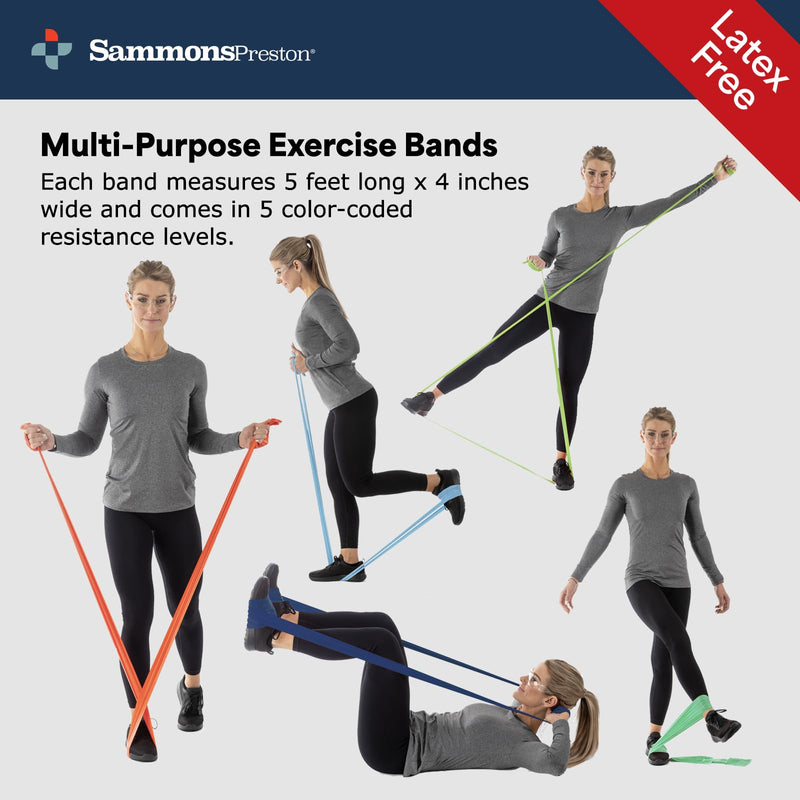 [Australia] - Sammons Preston Resistance Bands for Working Out, Non-Latex Exercise Bands, Resistance Bands for Physical Therapy, Improve Strength & Flexibility, Stretch & Tone Major Muscles, 5pk 