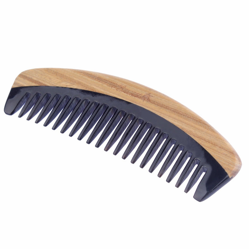 Breezelike Hair Comb - Wide Tooth Wooden Detangling Comb for Curly Hair - No Static Sandalwood Buffalo Horn Comb for Men and Women Black Buffalo Horn Wide Tooth