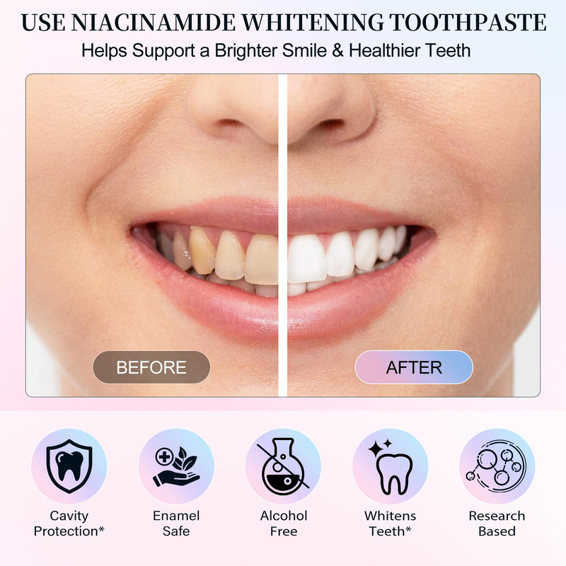 Niacinamide Whitening Toothpaste, 2 Pack Intensive Stain Removal Toothpaste for Yellow Teeth, Gum Care, Fresh Mint & Peach Breath, Tartar Control, Deep Clean for Men and Women, 3.5oz 3.8 Fl Oz (Pack of 2)