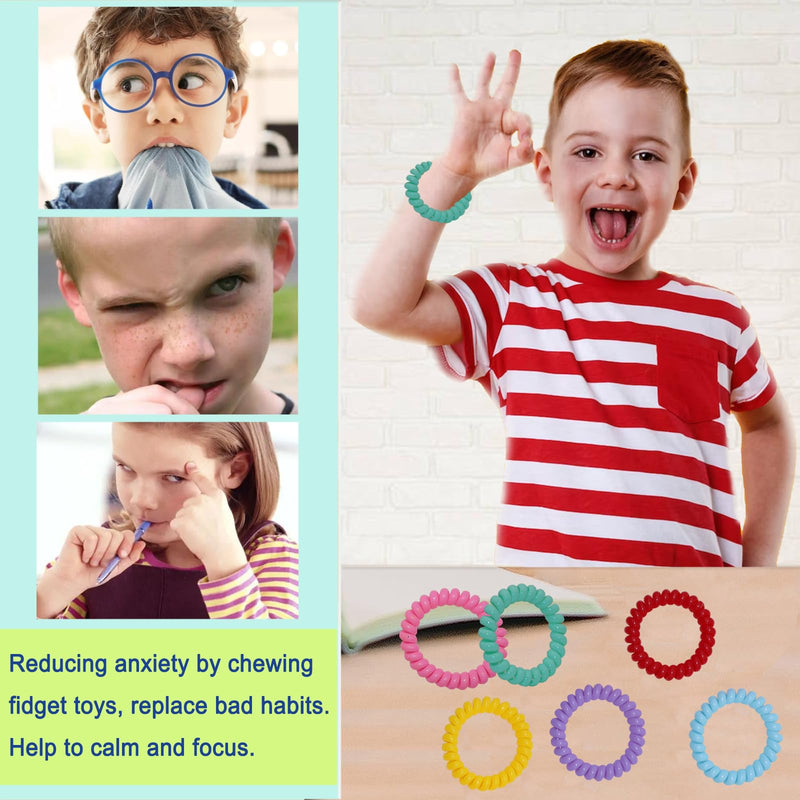 [Australia] - Sensory Chew Bracelets for Boys and Girls, 8 Pack Stretchy Coil Bracelet Fidget Toys for Kids with Autism ADHD SPD or Special Needs, Oral Motor Aids Jewelry Reduce Teething Biting and Anxiety 