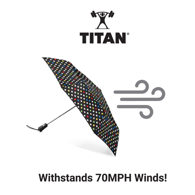 totes Portable Umbrella for Travel – Compact for Car, Backpack and Purse – Windproof, Strong, UV Sun Protection, Water-Repellant, Foldable On-the-Go Umbrella with Auto Open/Close Multi Dot -Triple Protection