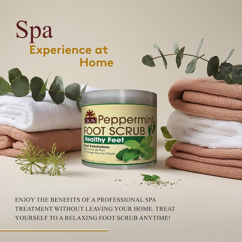 OKAY Peppermint Foot Scrub - Exfoliating Foot Scrub, Foot Exfoliator, Great for Cracked Heels, Pedicures, Dead Skin Remover, Exfoliant for Calluses, Moisturizer for Dry Skin - 6 Oz (Pack of 1) 6 Ounce (Pack of 1)