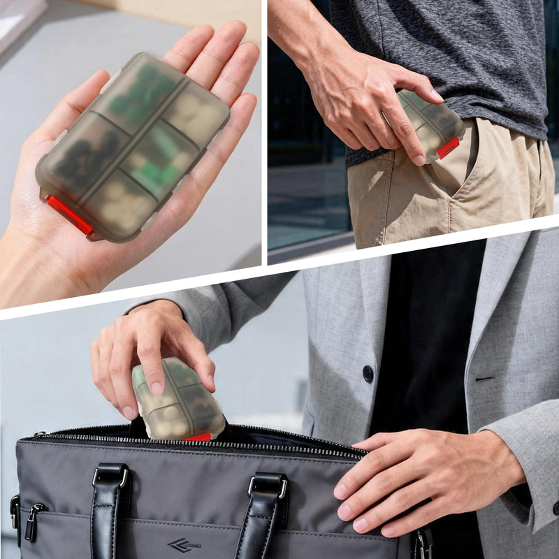 2Pack Travel Pill Organizer,10 Compartments Portable Pill Case,Pill Box | [2Pack Gray] [With Secure Snap Lock] [On-The-Go Medication Vitamin Supplement Pill Holder for Purse Pocket Travel] Gray & Gray