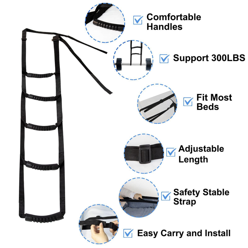 [Australia] - Bed Ladder Assist - Pull Up Sit Up Assist Device with Non-Slip 5 Handles & Adjustable Height, Rope Ladder Strap, Mobility Aid for Elderly, Senior, Injury Patient, Pregnant, Handicap, Safe Bed Transfer 5H 