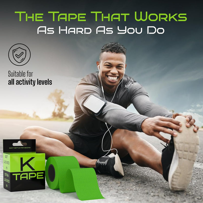 Locked in Kinesiology Tape - Sports Physio Tape for Muscle & Joint Support - Sweat Resistant, Hypoallergenic & Long Lasting Adhesive for Training, Recovery & Rehab (Green, 6 Rolls) Green