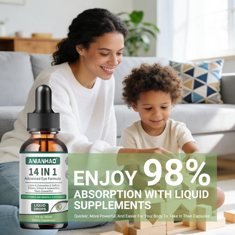 Eye Health Supplement with Lutein, 14 in 1 Advanced Eye Formula Drops - with Lutein, Zeaxanthin,Vision & Focus Support for Vision & Ocular Health Focus Support, 60ml